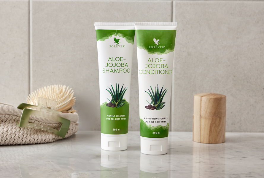 Sjampo og balsam med aloe vera fra Forever Living Products.