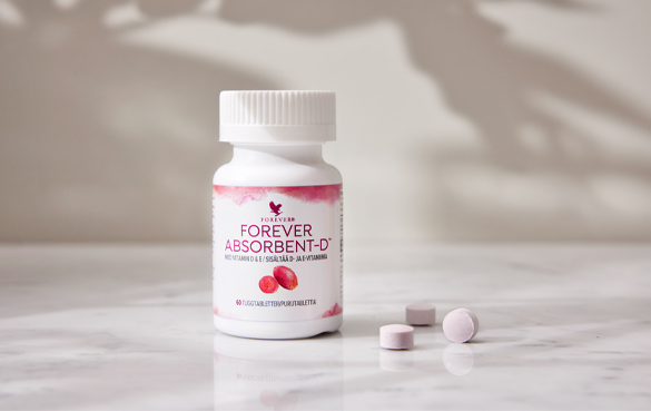 Forever Absorbent-D, en tyggetablett som inneholder vitamin E, i tillegg til vitamin D. 